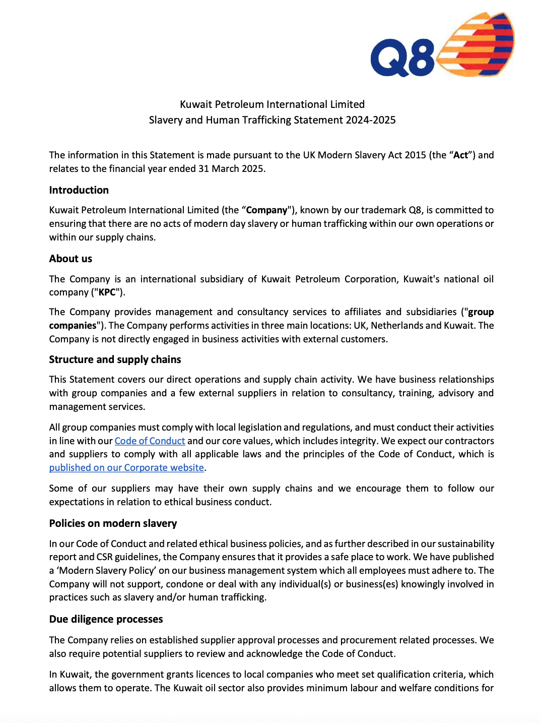 Modern Slavery Statement 2024 - 2025
